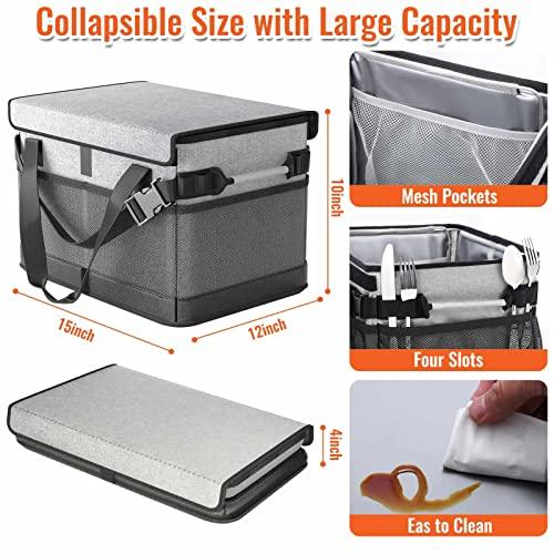 HULISEN Large Grill Caddy with Lid and Paper Towel Holder, BBQ Caddy for Outdoor Grill, Insulated Foldable Barbecue Picnic Caddy for Plates, Utensils, Camping Supplies, Travel or RV, Camper Must Haves - CookCave