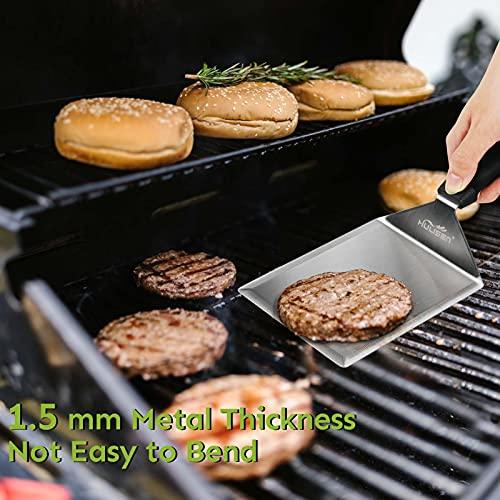 HULISEN Stainless Steel Large Grill Spatula - 6 x 5 Inch Heavy-Duty Metal Spatula with Cutting Edges, Kitchen Griddle Accessories, Smashed Burger Turner Scraper for BBQ Grill and Flat Top Griddle - CookCave