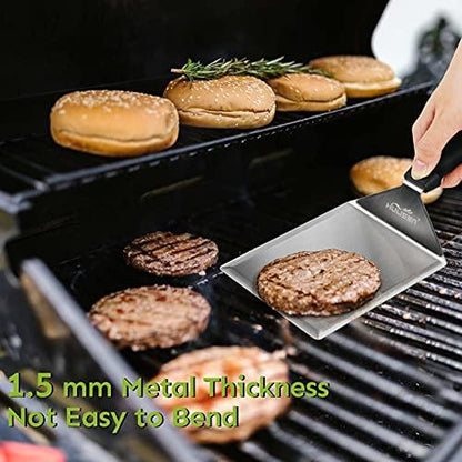 HULISEN Stainless Steel Large Grill Spatula - 6 x 5 Inch Heavy-Duty Metal Spatula with Cutting Edges, Kitchen Griddle Accessories, Smashed Burger Turner Scraper for BBQ Grill and Flat Top Griddle - CookCave