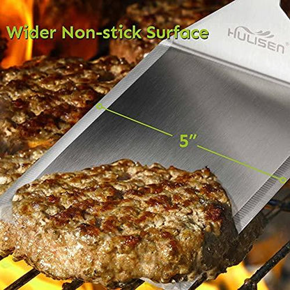 HULISEN Stainless Steel Large Grill Spatula - 6 x 5 Inch Heavy-Duty Metal Spatula with Cutting Edges, Kitchen Griddle Accessories, Smashed Burger Turner Scraper for BBQ Grill and Flat Top Griddle - CookCave