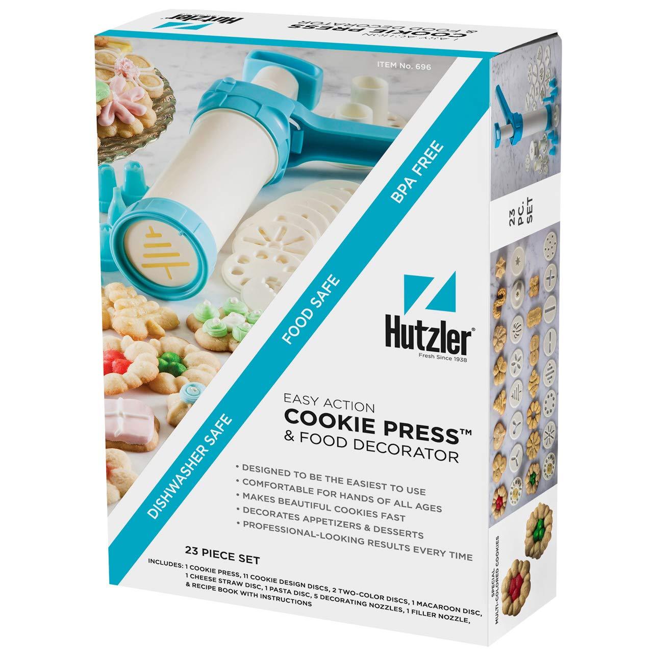 Hutzler Easy Action Cookie Press and Food Decorator, one size, White/Turquoise - CookCave