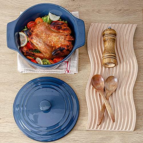 HVH Ceramic Casserole Dish with Lid Oven Safe, 2 Quart Round Casserole Dish Set, 9 Inches Round Baking Dish with Lid Oven Safe, Deep Baking Dishes for Oven with Lids for Party, Farmhouse Style (Blue) - CookCave