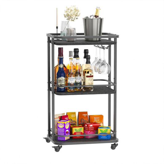 IBUYKE 3-Tier Home Bar Serving Cart,Kitchen Storage Carts with Wheels,11.79x15.72x33.01 inches,Rolling Mini Bar Cart for Home, Outdoor, Kitchen, Bedroom TMJ319B - CookCave