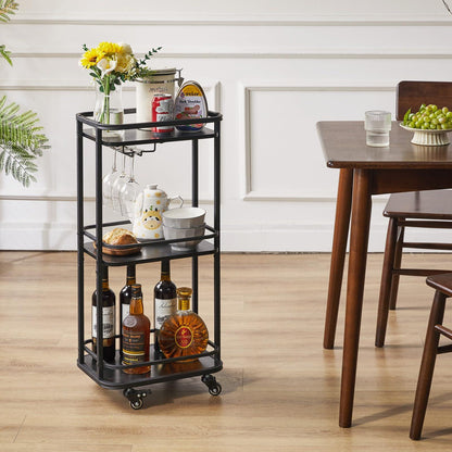 IBUYKE 3-Tier Home Bar Serving Cart,Kitchen Storage Carts with Wheels,11.79x15.72x33.01 inches,Rolling Mini Bar Cart for Home, Outdoor, Kitchen, Bedroom TMJ319B - CookCave