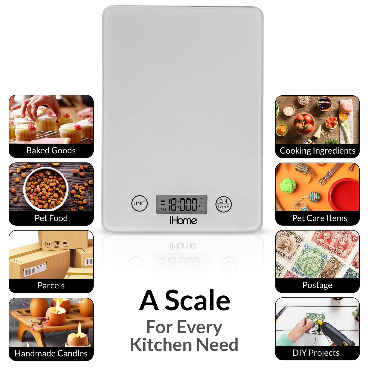 iHome Digital Food Scale for Kitchen - Glass Digital Scale Kitchen (Gm/Oz) - Kitchen Scale for Food (Baking and Cooking), Batteries Included - CookCave