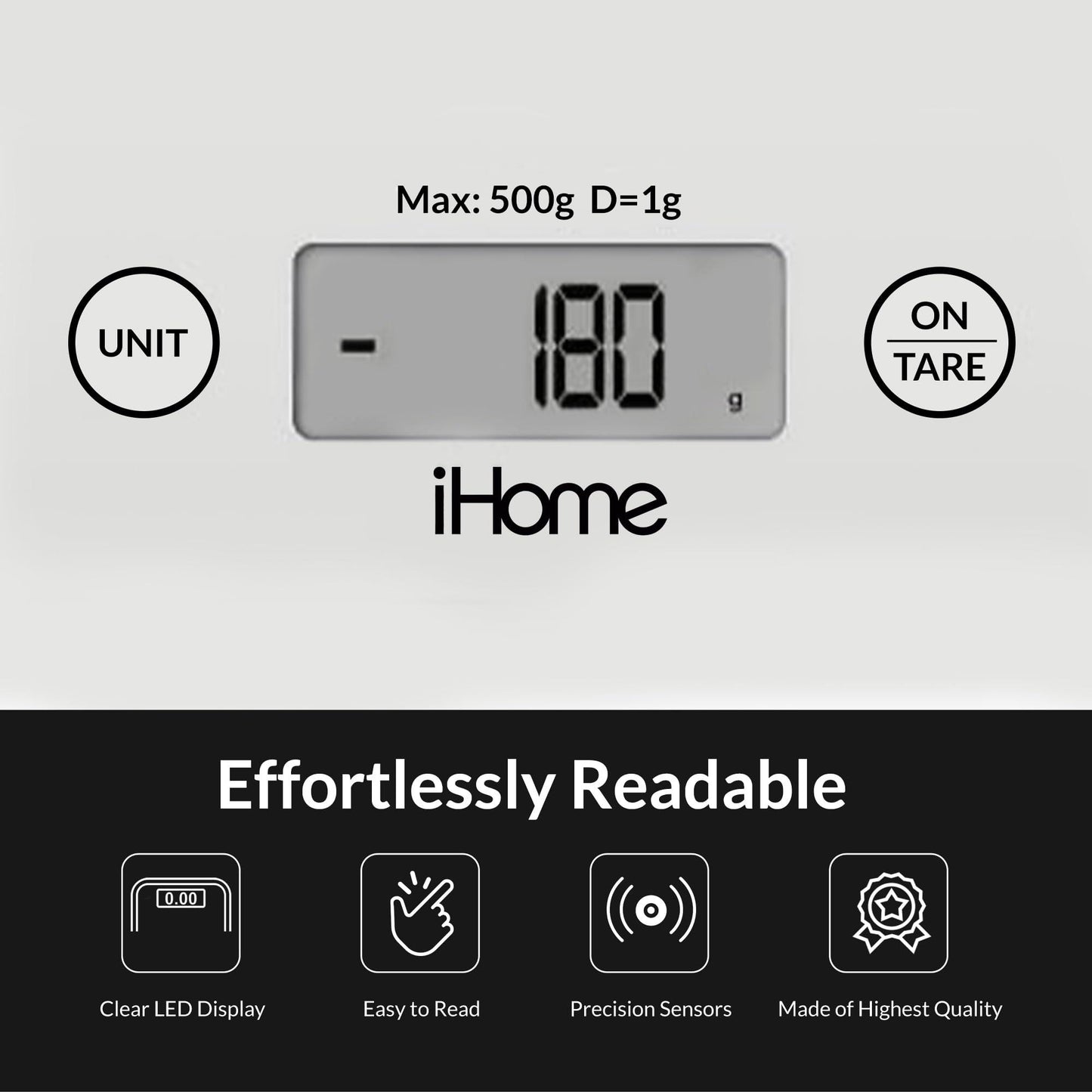 iHome Digital Food Scale for Kitchen - Glass Digital Scale Kitchen (Gm/Oz) - Kitchen Scale for Food (Baking and Cooking), Batteries Included - CookCave