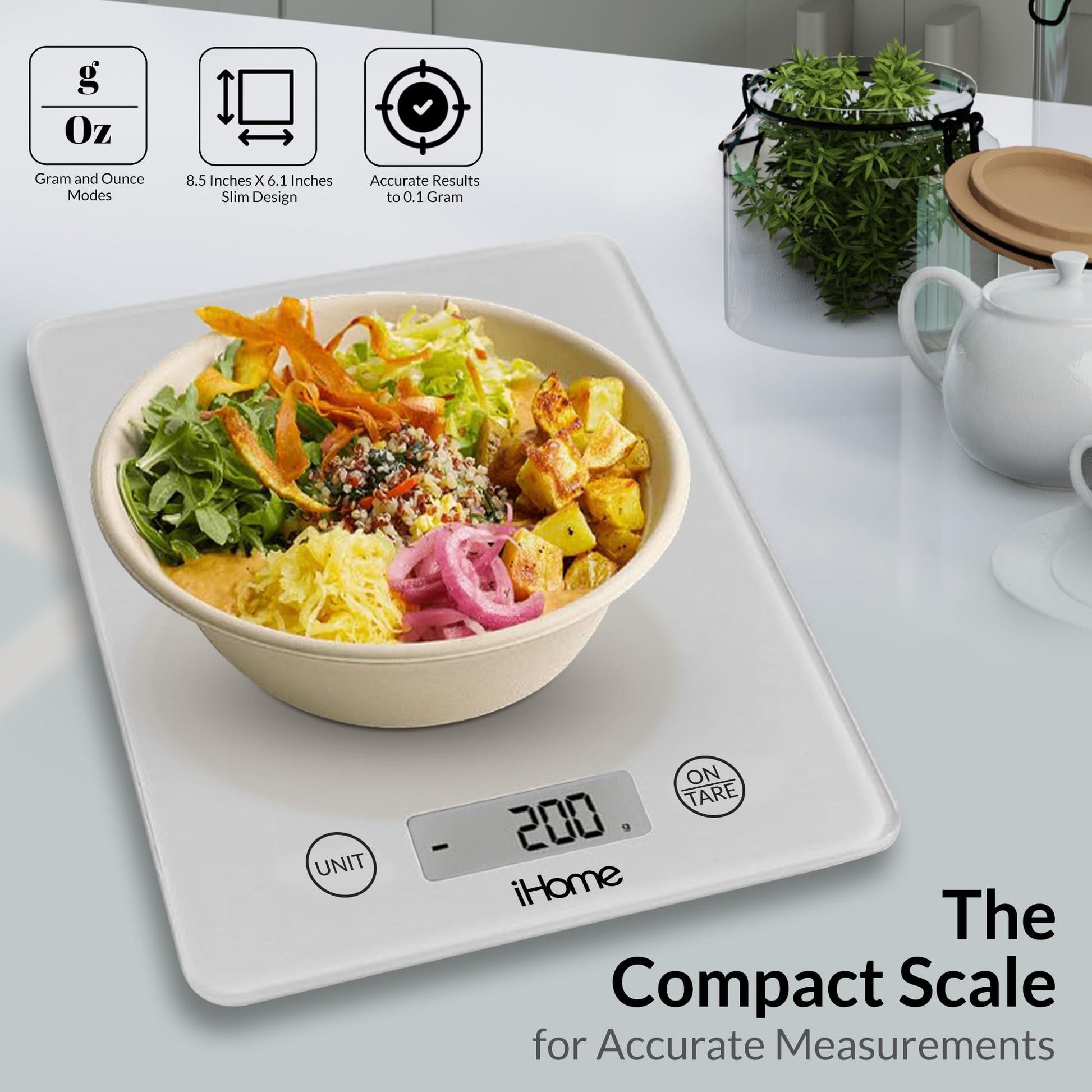 iHome Digital Food Scale for Kitchen - Glass Digital Scale Kitchen (Gm/Oz) - Kitchen Scale for Food (Baking and Cooking), Batteries Included - CookCave