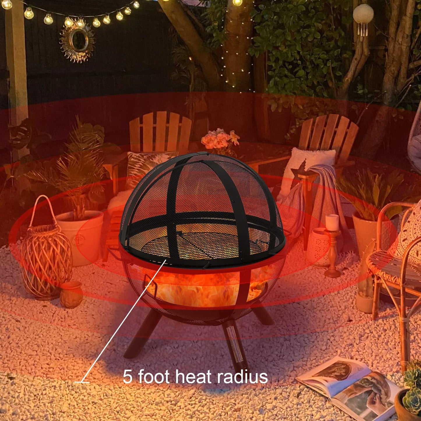 Ikuby Ball of Fire Pit 35" Outdoor fire with BBQ Grill Globe Large Round Pit,Patio Fireplace for Camping, Heating, Bonfire and Picnic - CookCave