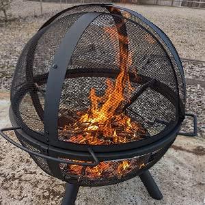 Ikuby Ball of Fire Pit 35" Outdoor fire with BBQ Grill Globe Large Round Pit,Patio Fireplace for Camping, Heating, Bonfire and Picnic - CookCave