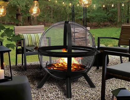 Ikuby Ball of Fire Pit 35" Outdoor fire with BBQ Grill Globe Large Round Pit,Patio Fireplace for Camping, Heating, Bonfire and Picnic - CookCave