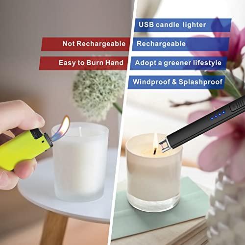 ilinboBBQ Lighter Electric Candle Lighter with LED Battery Display USB Rechargeable Lighter Windproof Flameless Long Lighters for Candle BBQ Camping （Black - CookCave