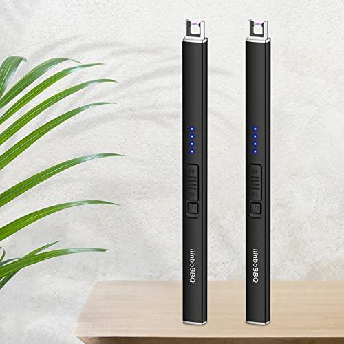 ilinboBBQ Lighter Electric Candle Lighter with LED Battery Display USB Rechargeable Lighter Windproof Flameless Long Lighters for Candle BBQ Camping （Black - CookCave