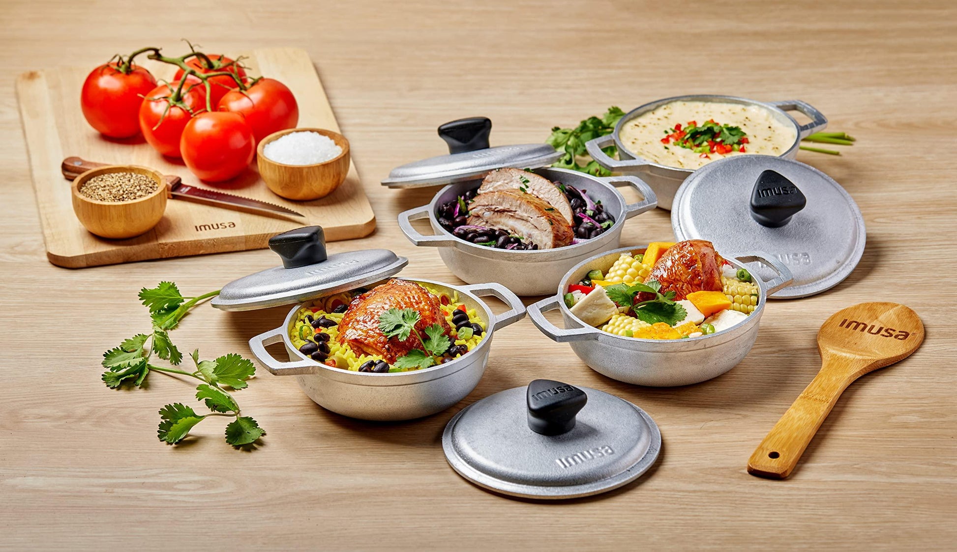 IMUSA USA 4 Piece 0.5Qt Traditional Colombian Mini Calderos (Dutch Oven) for Cooking and Serving, Silver - CookCave