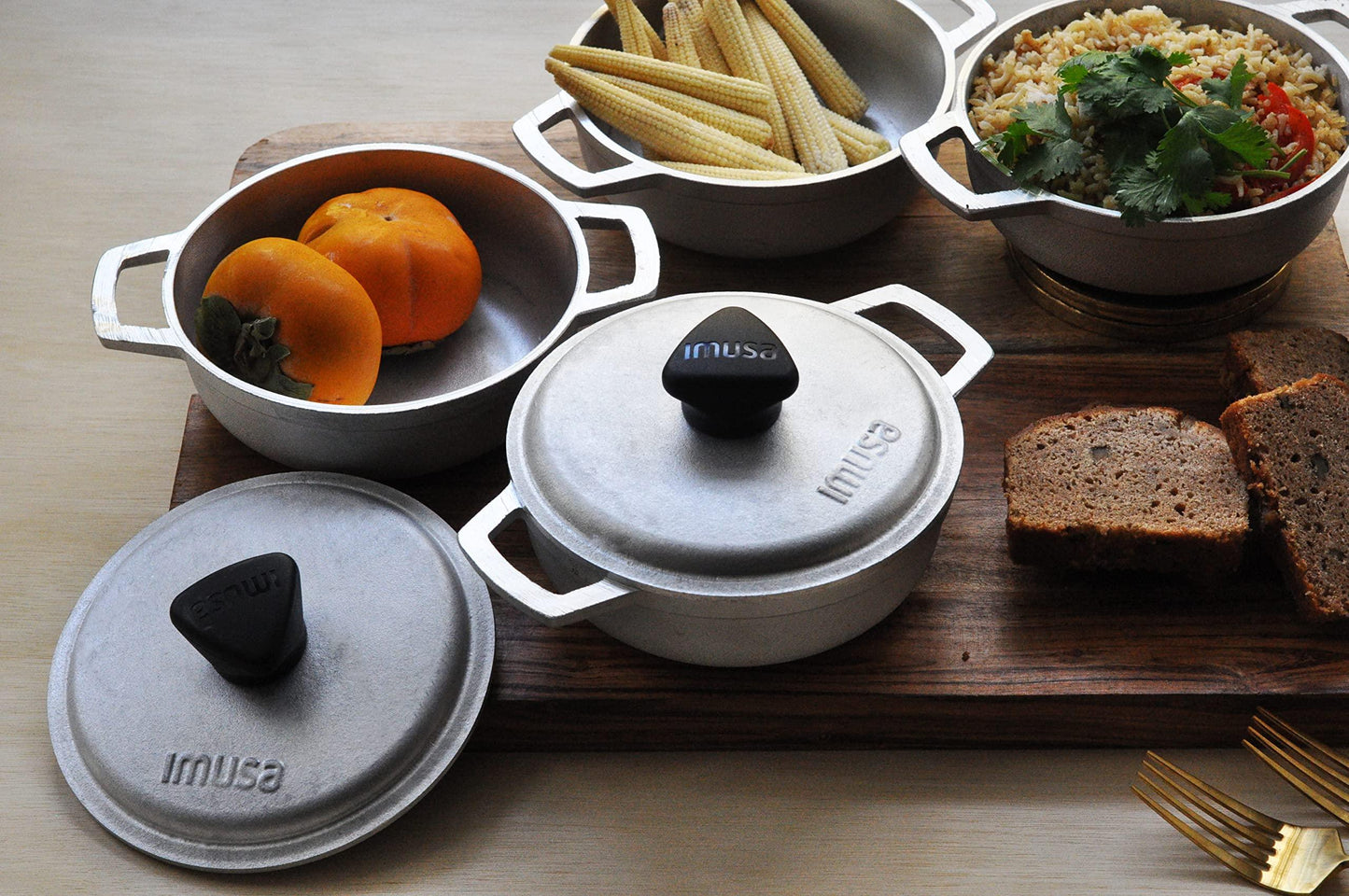 IMUSA USA 4 Piece 0.5Qt Traditional Colombian Mini Calderos (Dutch Oven) for Cooking and Serving, Silver - CookCave