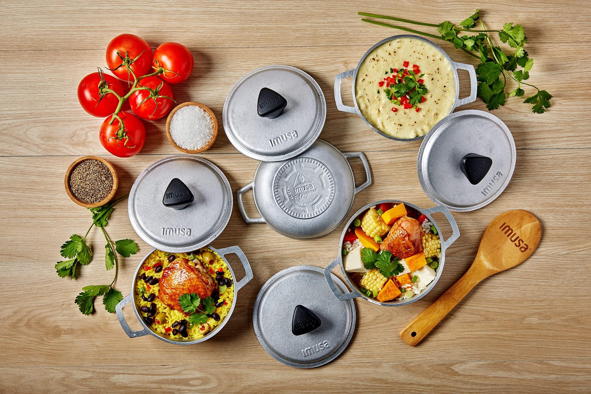 IMUSA USA 4 Piece 0.5Qt Traditional Colombian Mini Calderos (Dutch Oven) for Cooking and Serving, Silver - CookCave