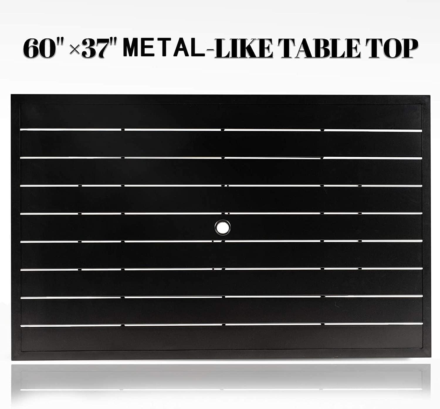 Incbruce 7 Piece Outdoor Dining Set Wrought Iron Patio Dining Set, Dining Furniture Set (6 Swivel Dining Chairs and 1 Rectangular Table with 1.57" Umbrella Hole)-Metal Tabletop - CookCave