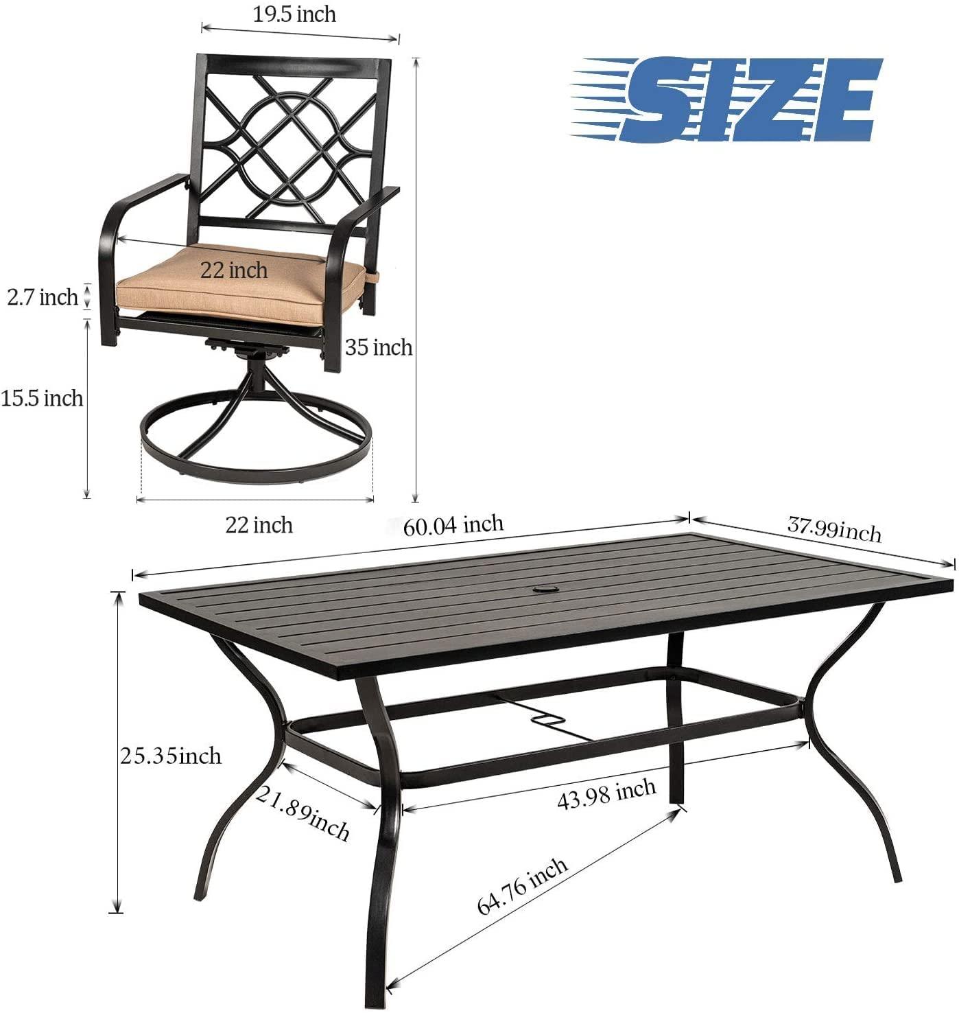 Incbruce 7 Piece Outdoor Dining Set Wrought Iron Patio Dining Set, Dining Furniture Set (6 Swivel Dining Chairs and 1 Rectangular Table with 1.57" Umbrella Hole)-Metal Tabletop - CookCave