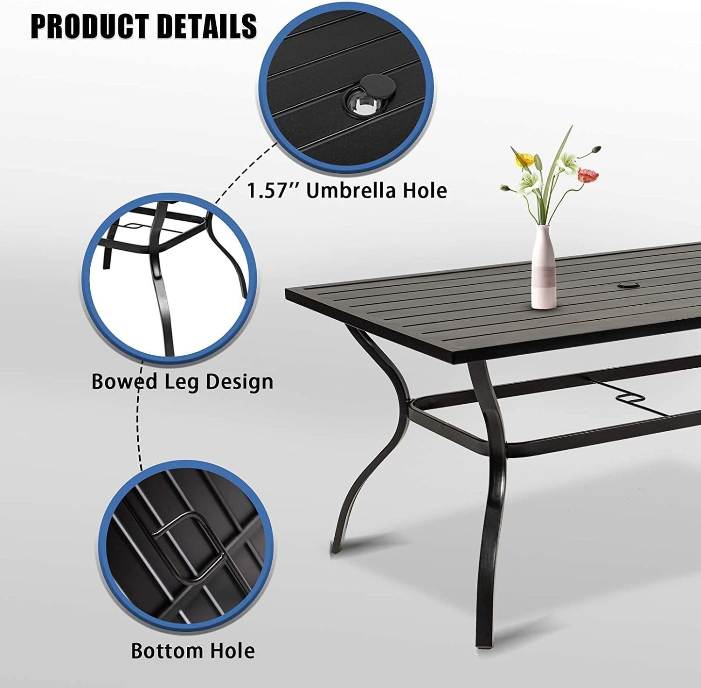 Incbruce 7 Piece Outdoor Dining Set Wrought Iron Patio Dining Set, Dining Furniture Set (6 Swivel Dining Chairs and 1 Rectangular Table with 1.57" Umbrella Hole)-Metal Tabletop - CookCave