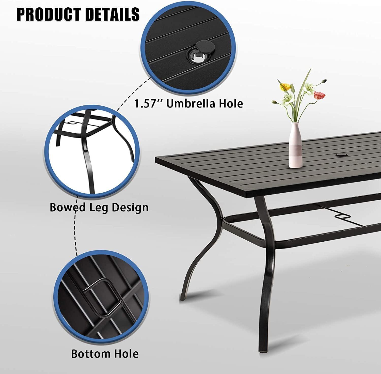 Incbruce 7 Piece Outdoor Dining Set Wrought Iron Patio Dining Set, Dining Furniture Set (6 Swivel Dining Chairs and 1 Rectangular Table with 1.57" Umbrella Hole)-Metal Tabletop - CookCave