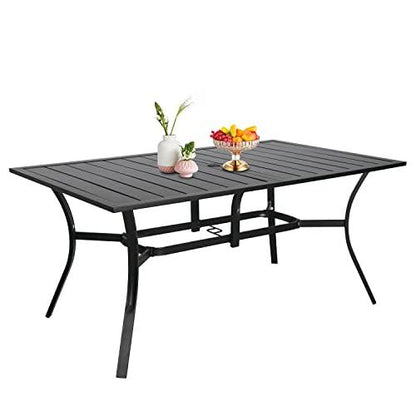 Incbruce Patio Dining Table, 60" x 37" Rectangle Metal Steel Slat Table, with 1.57" Umbrella Hole, for Backyards, Porches, Gardens or Poolside - CookCave