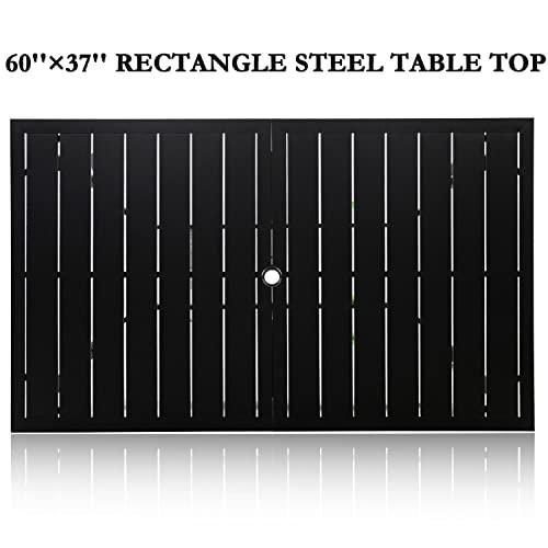 Incbruce Patio Dining Table, 60" x 37" Rectangle Metal Steel Slat Table, with 1.57" Umbrella Hole, for Backyards, Porches, Gardens or Poolside - CookCave