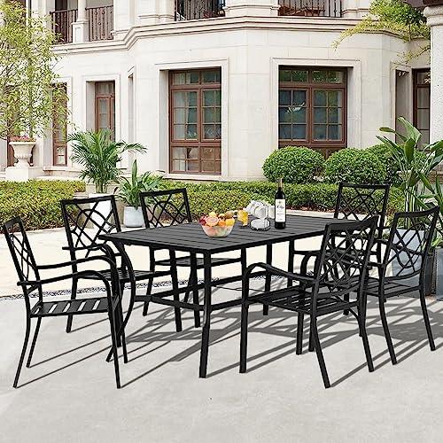 Incbruce Patio Dining Table, 60" x 37" Rectangle Metal Steel Slat Table, with 1.57" Umbrella Hole, for Backyards, Porches, Gardens or Poolside - CookCave