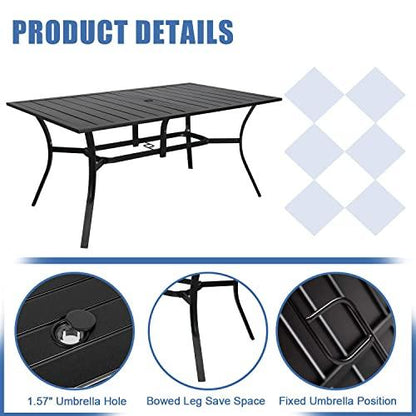 Incbruce Patio Dining Table, 60" x 37" Rectangle Metal Steel Slat Table, with 1.57" Umbrella Hole, for Backyards, Porches, Gardens or Poolside - CookCave