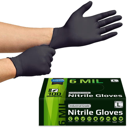 Inspire Black Nitrile Gloves | HEAVY DUTY 6 Mil Nitrile THE ORIGINAL Nitrile Medical Food Cleaning Disposable Gloves (Large, 100, Count) - CookCave