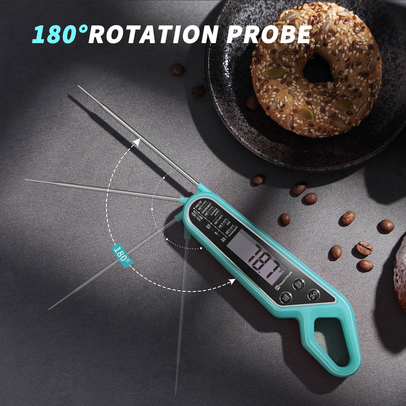 Instant Read Meat Thermometer for Cooking, Maestri House Digital Waterproof Food Thermometer with Backlight, Magnet, Calibration and Foldable Probe for Grill, Kitchen, Baking, BBQ, Candy - CookCave