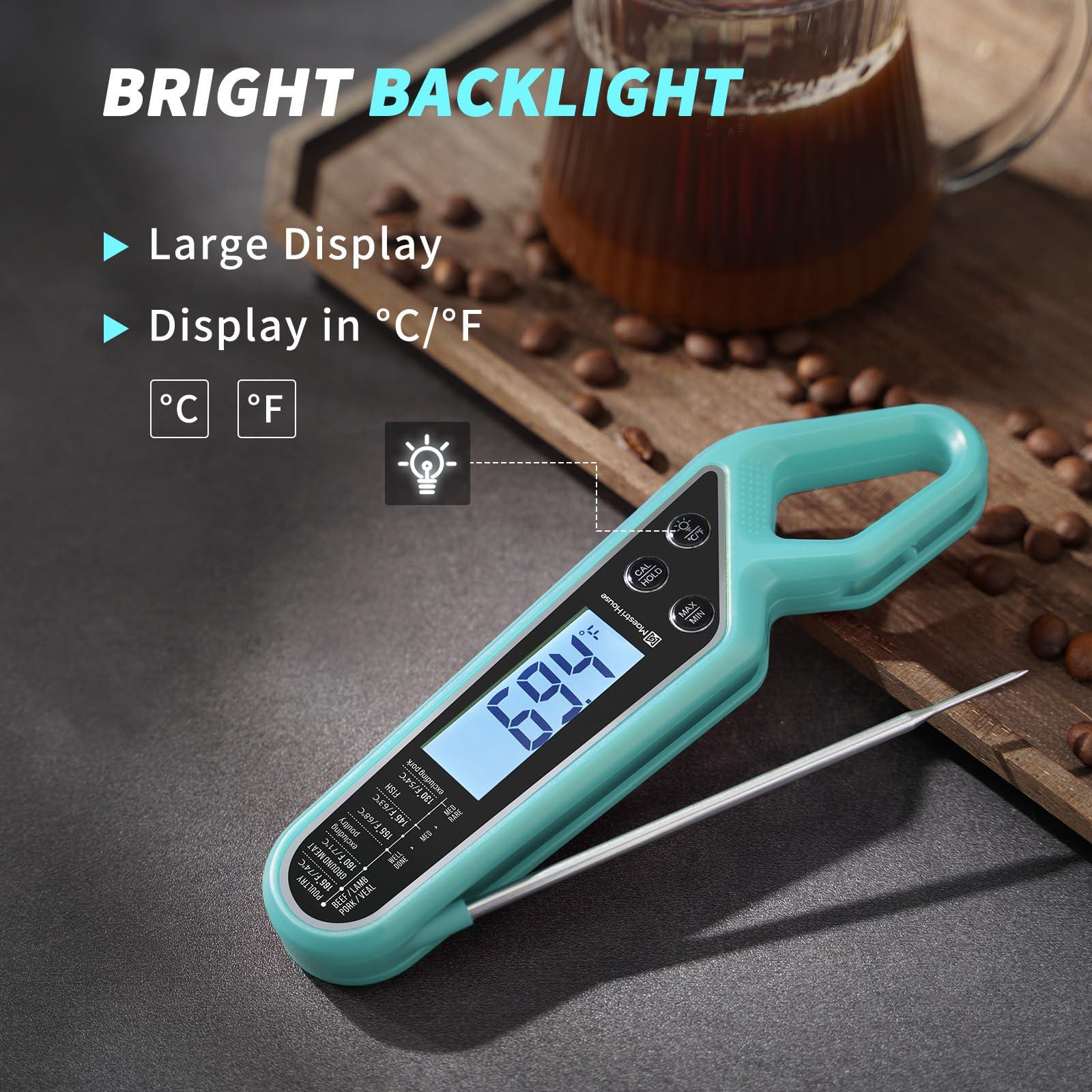 Instant Read Meat Thermometer for Cooking, Maestri House Digital Waterproof Food Thermometer with Backlight, Magnet, Calibration and Foldable Probe for Grill, Kitchen, Baking, BBQ, Candy - CookCave