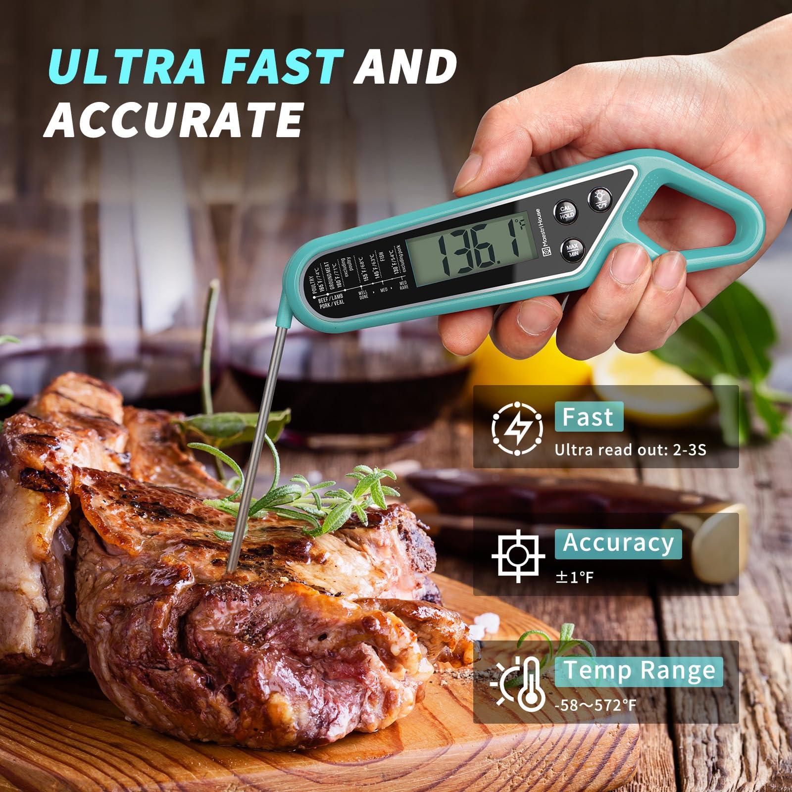 Instant Read Meat Thermometer for Cooking, Maestri House Digital Waterproof Food Thermometer with Backlight, Magnet, Calibration and Foldable Probe for Grill, Kitchen, Baking, BBQ, Candy - CookCave