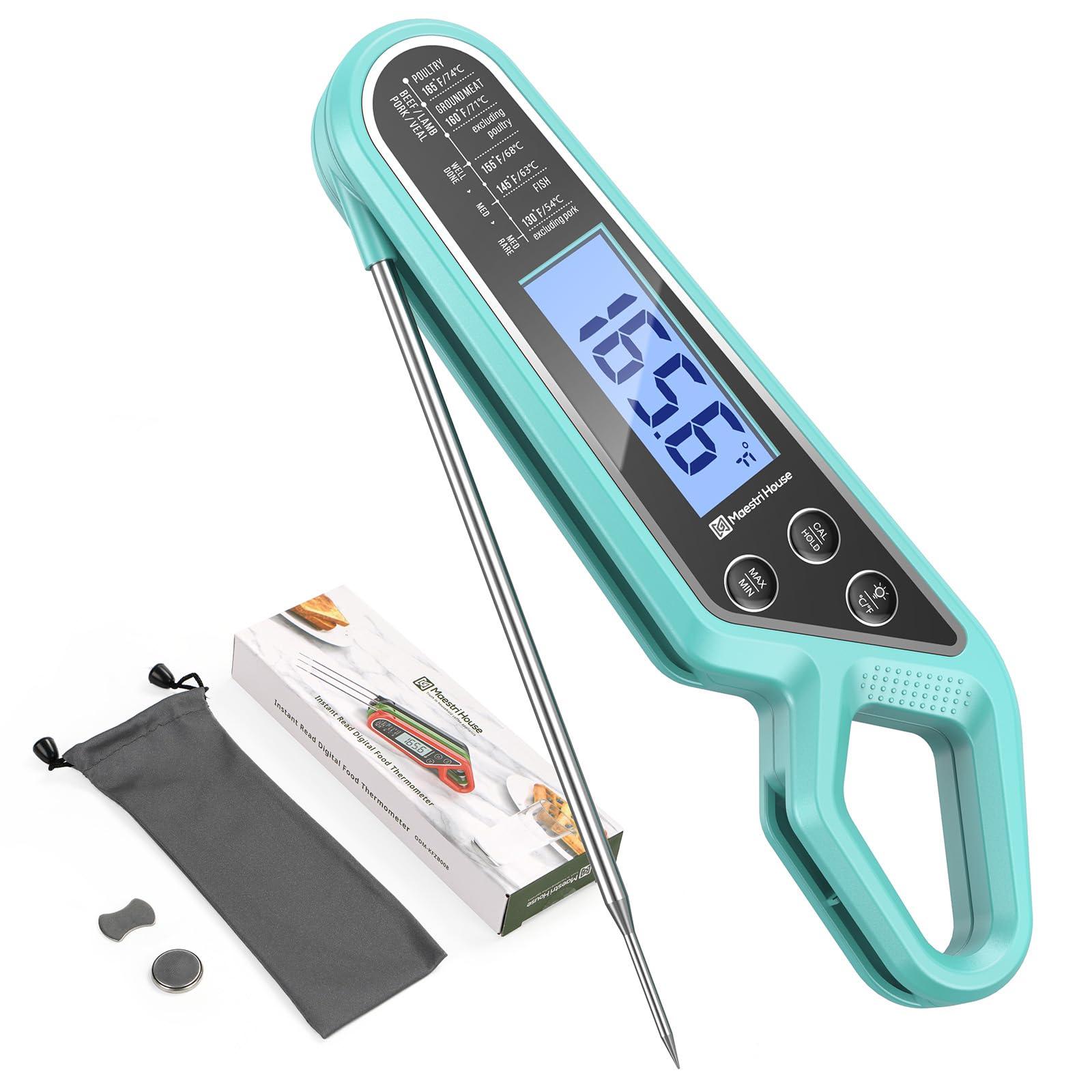 Instant Read Meat Thermometer for Cooking, Maestri House Digital Waterproof Food Thermometer with Backlight, Magnet, Calibration and Foldable Probe for Grill, Kitchen, Baking, BBQ, Candy - CookCave