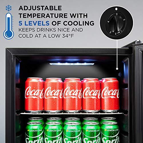 Ivation 126 Can Beverage Refrigerator | Freestanding Ultra Cool Mini Drink Fridge | Beer, Cocktails, Soda, Juice Cooler for Home & Office | Reversible Glass Door & Adjustable Shelving, Stainless Steel - CookCave