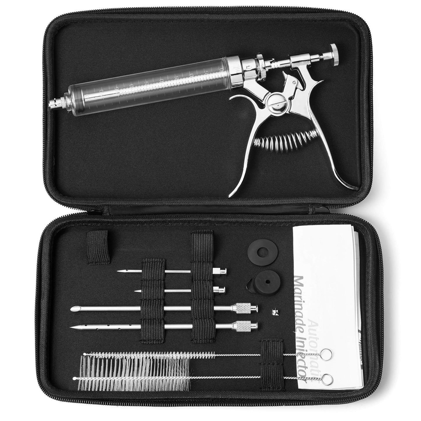J&B Goods Professional Automatic BBQ Meat Marinade Injector Gun Kit with Case, 2 oz Large Capacity Barrel and 4 Commercial Grade Marinade Needles. - CookCave