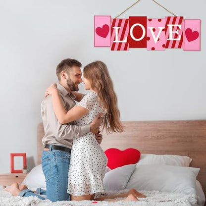JarThenaAMCS Valentine's Day Wooden Door Sign with String Love Heart Hanging Plaque Red Pink Hanging Sign for Holiday Indoor Outdoor Porch Wall Farmhouse Decor, 14 x 4.8 in - CookCave