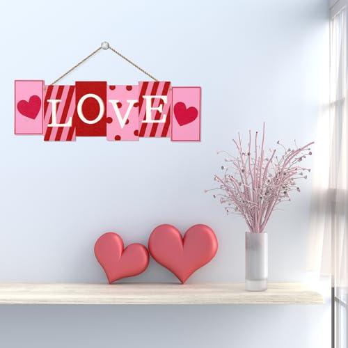 JarThenaAMCS Valentine's Day Wooden Door Sign with String Love Heart Hanging Plaque Red Pink Hanging Sign for Holiday Indoor Outdoor Porch Wall Farmhouse Decor, 14 x 4.8 in - CookCave