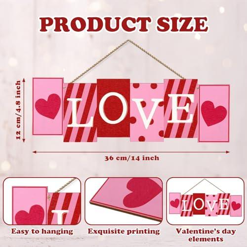 JarThenaAMCS Valentine's Day Wooden Door Sign with String Love Heart Hanging Plaque Red Pink Hanging Sign for Holiday Indoor Outdoor Porch Wall Farmhouse Decor, 14 x 4.8 in - CookCave