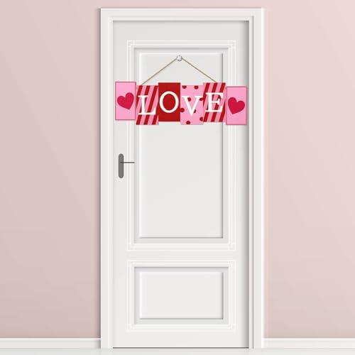 JarThenaAMCS Valentine's Day Wooden Door Sign with String Love Heart Hanging Plaque Red Pink Hanging Sign for Holiday Indoor Outdoor Porch Wall Farmhouse Decor, 14 x 4.8 in - CookCave
