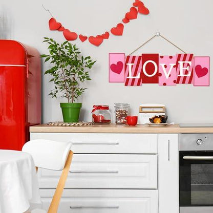 JarThenaAMCS Valentine's Day Wooden Door Sign with String Love Heart Hanging Plaque Red Pink Hanging Sign for Holiday Indoor Outdoor Porch Wall Farmhouse Decor, 14 x 4.8 in - CookCave