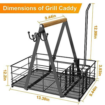 JBBTOOL Grill Caddy with Paper Towel Holder, BBQ Camping Caddy for Plates and Utensils, Picnic Condiment Storage Caddy, RV Patio Camper Must Haves, Outdoor Kitchen Barbecue Accessories - CookCave