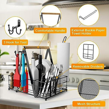 JBBTOOL Grill Caddy with Paper Towel Holder, BBQ Camping Caddy for Plates and Utensils, Picnic Condiment Storage Caddy, RV Patio Camper Must Haves, Outdoor Kitchen Barbecue Accessories - CookCave