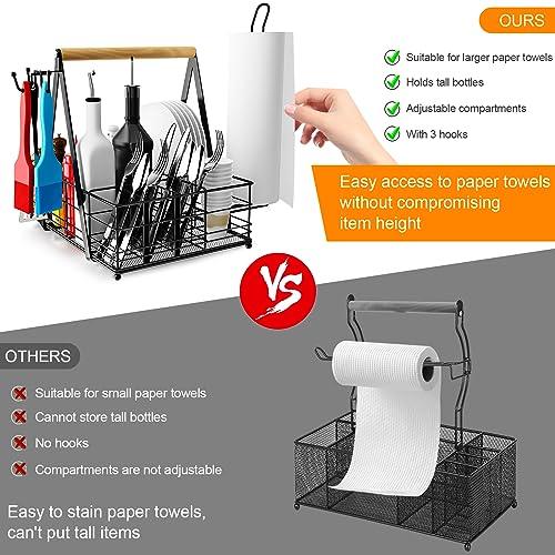 JBBTOOL Grill Caddy with Paper Towel Holder, BBQ Camping Caddy for Plates and Utensils, Picnic Condiment Storage Caddy, RV Patio Camper Must Haves, Outdoor Kitchen Barbecue Accessories - CookCave