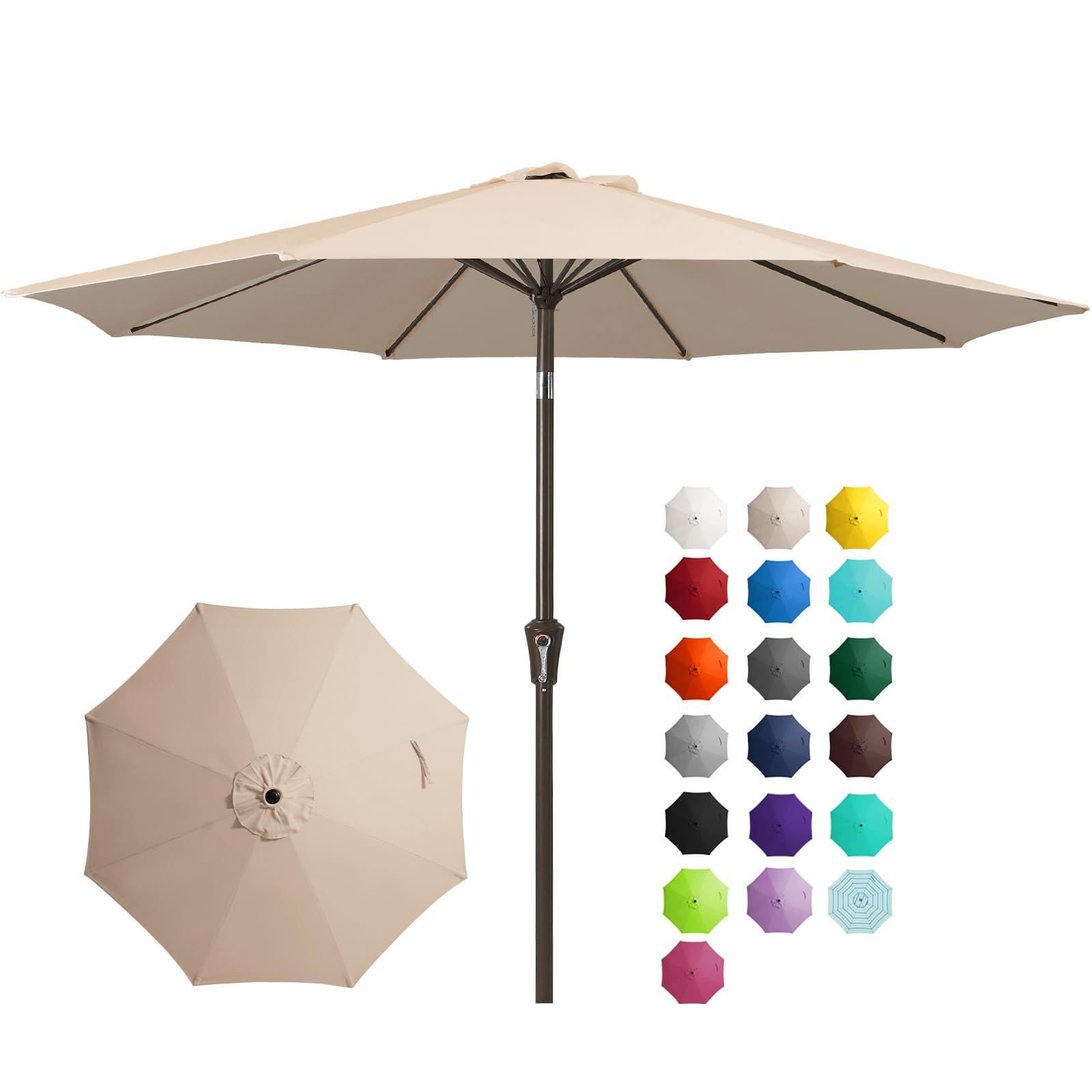 JEAREY 9FT Outdoor Patio Umbrella Outdoor Table Umbrella with Push Button Tilt and Crank, Market Umbrella 8 Sturdy Ribs UV Protection Waterproof for Garden, Deck, Backyard, Pool (Beige) - CookCave