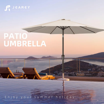 JEAREY 9FT Outdoor Patio Umbrella Outdoor Table Umbrella with Push Button Tilt and Crank, Market Umbrella 8 Sturdy Ribs UV Protection Waterproof for Garden, Deck, Backyard, Pool (Beige) - CookCave