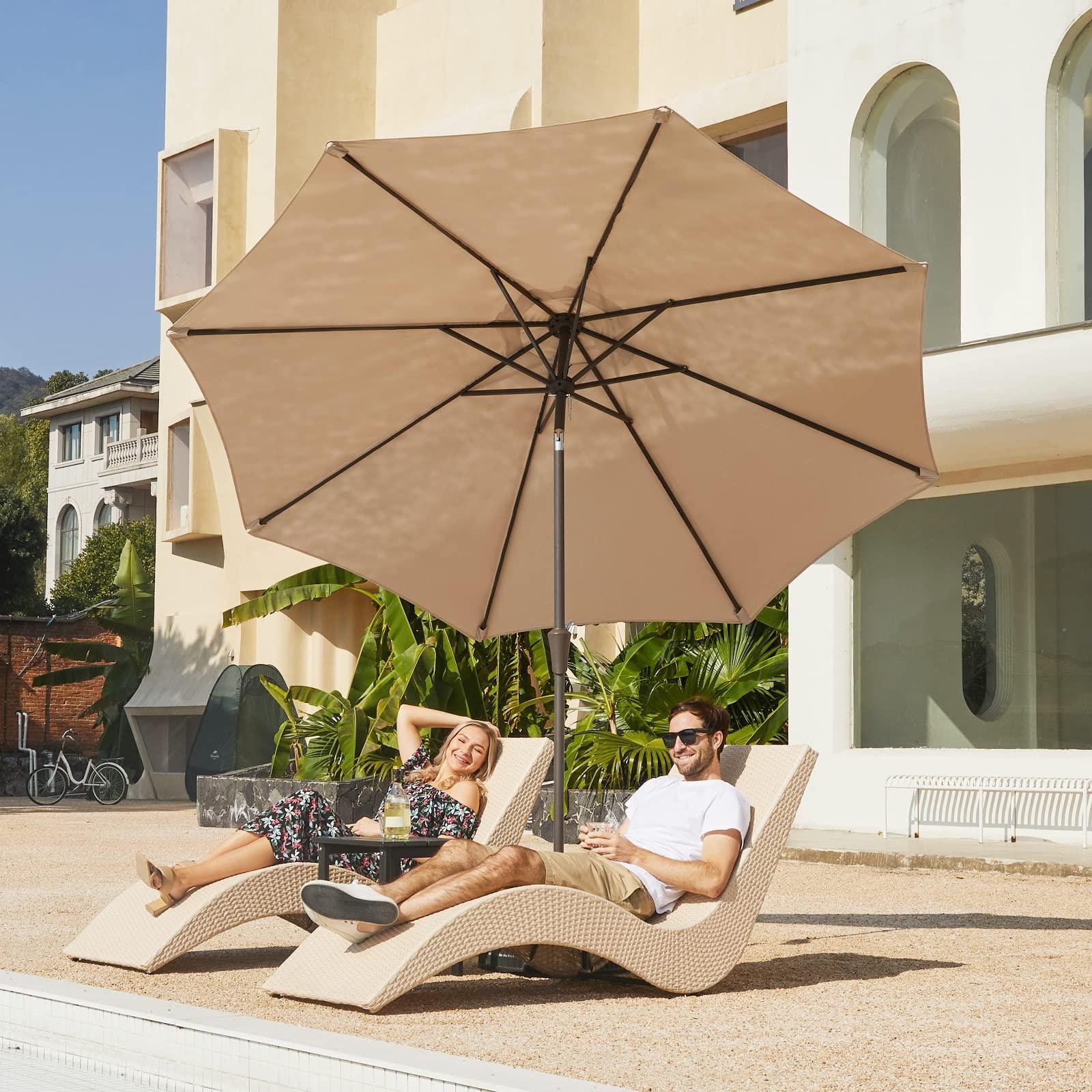 JEAREY 9FT Outdoor Patio Umbrella Outdoor Table Umbrella with Push Button Tilt and Crank, Market Umbrella 8 Sturdy Ribs UV Protection Waterproof for Garden, Deck, Backyard, Pool (Beige) - CookCave