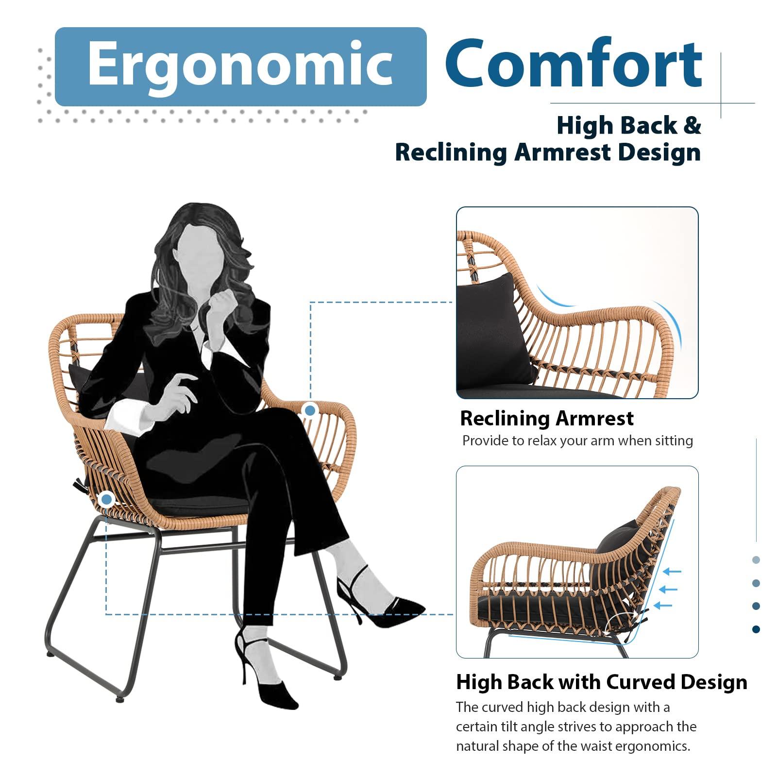 JOIVI Outdoor Wicker Chairs, 2 Pieces Patio Rattan Dining Chairs with Cushions for Outside Lawn, Garden, Backyard (Set of 2) - CookCave