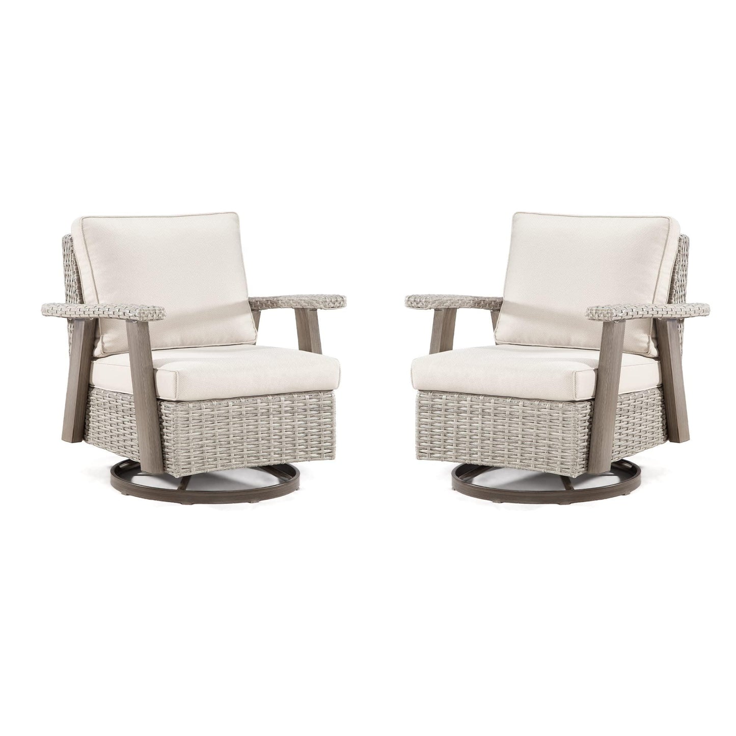 Joyside Patio Chair Set of 2 - Outdoor 360 ° Rocker Swivel Chair with Ergonomic Structure and Durable Fabric Cushion, Patio Wicker Dining Chair(Grey/Beige) - CookCave