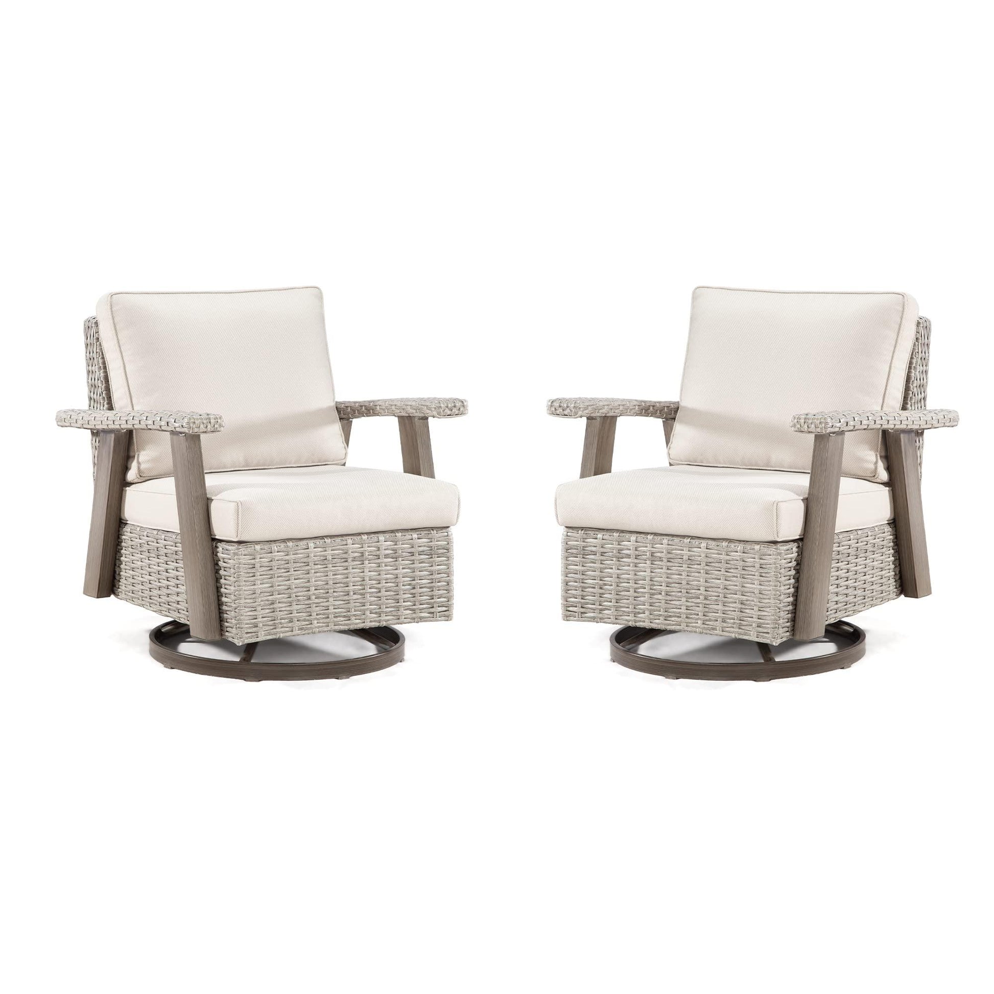 Joyside Patio Chair Set of 2 - Outdoor 360 ° Rocker Swivel Chair with Ergonomic Structure and Durable Fabric Cushion, Patio Wicker Dining Chair(Grey/Beige) - CookCave