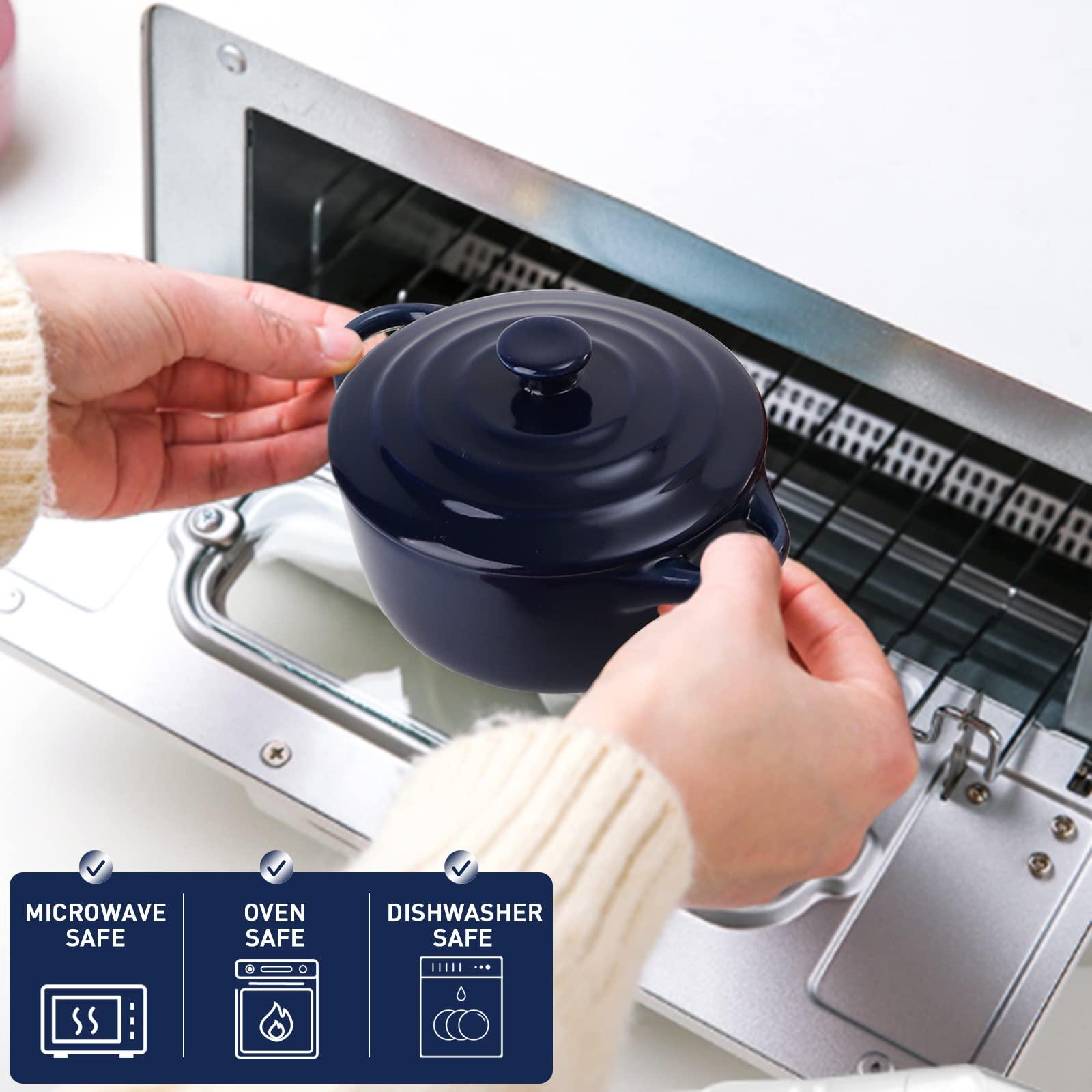 Jucoan 4 Pack Porcelain Ramekins with Lid, 8 oz Round Souffle Creme Brulee Dishes, Mini Casserole Dish for Baking, Oven Safe, 4 Colors - CookCave