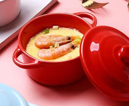 Jucoan 4 Pack Porcelain Ramekins with Lid, 8 oz Round Souffle Creme Brulee Dishes, Mini Casserole Dish for Baking, Oven Safe, 4 Colors - CookCave